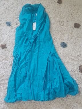 Sleeveless Teal Maxi Dress with Draped V-Neck
